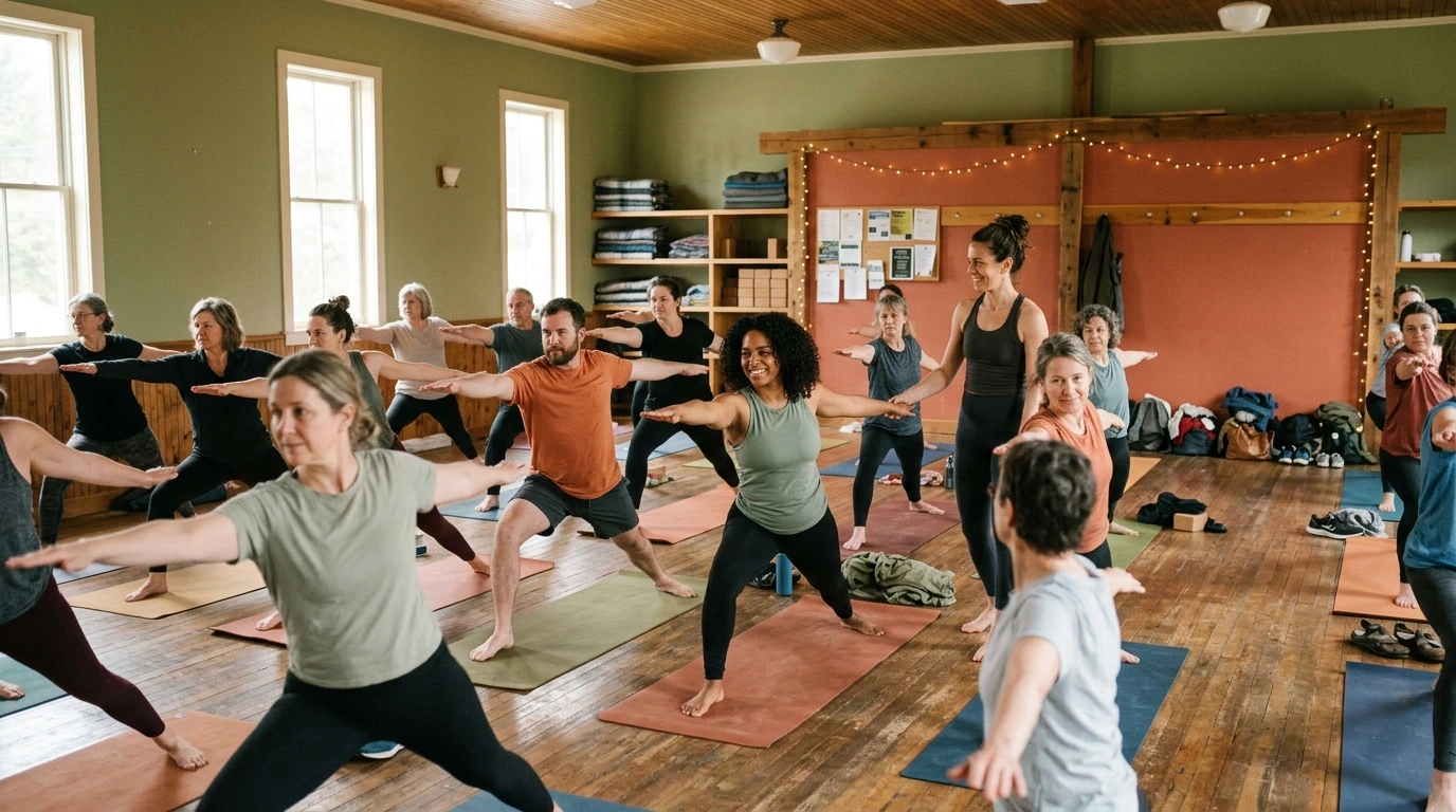 Professeur enseignant le yoga de manière chaleureuse