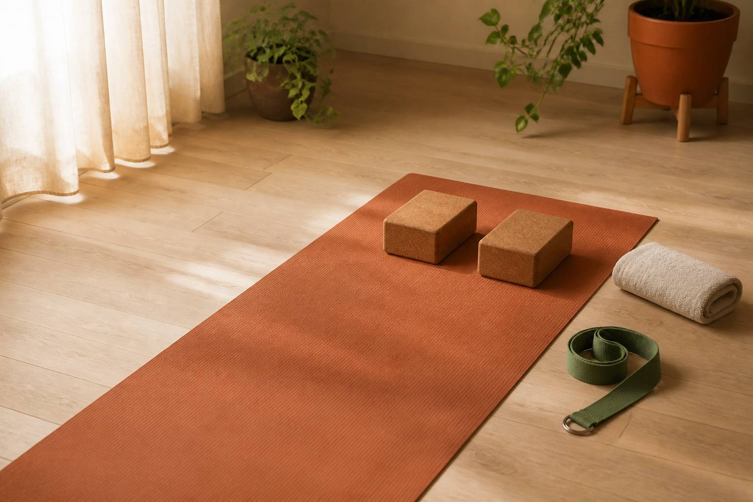 Briques de yoga sous les mains pour adapter une posture